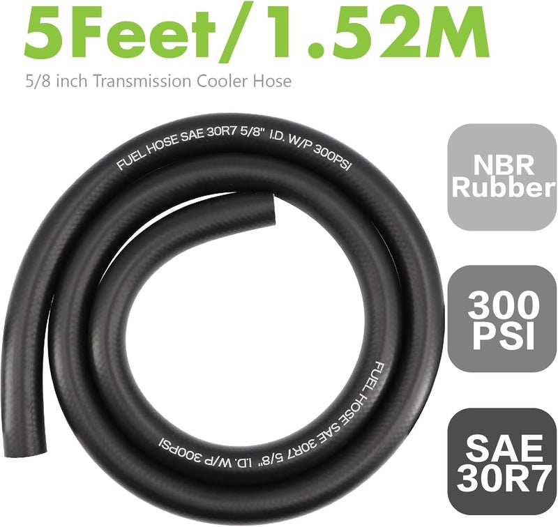Jeemiter 5/8" ID Fuel Line Hose 5FT - Extra High Flow SAE 30R7 NBR Rubber - Large Diameter Kit with 10 Clamps for High HP Diesel, Racing, Marine & Industrial Use - Image 2